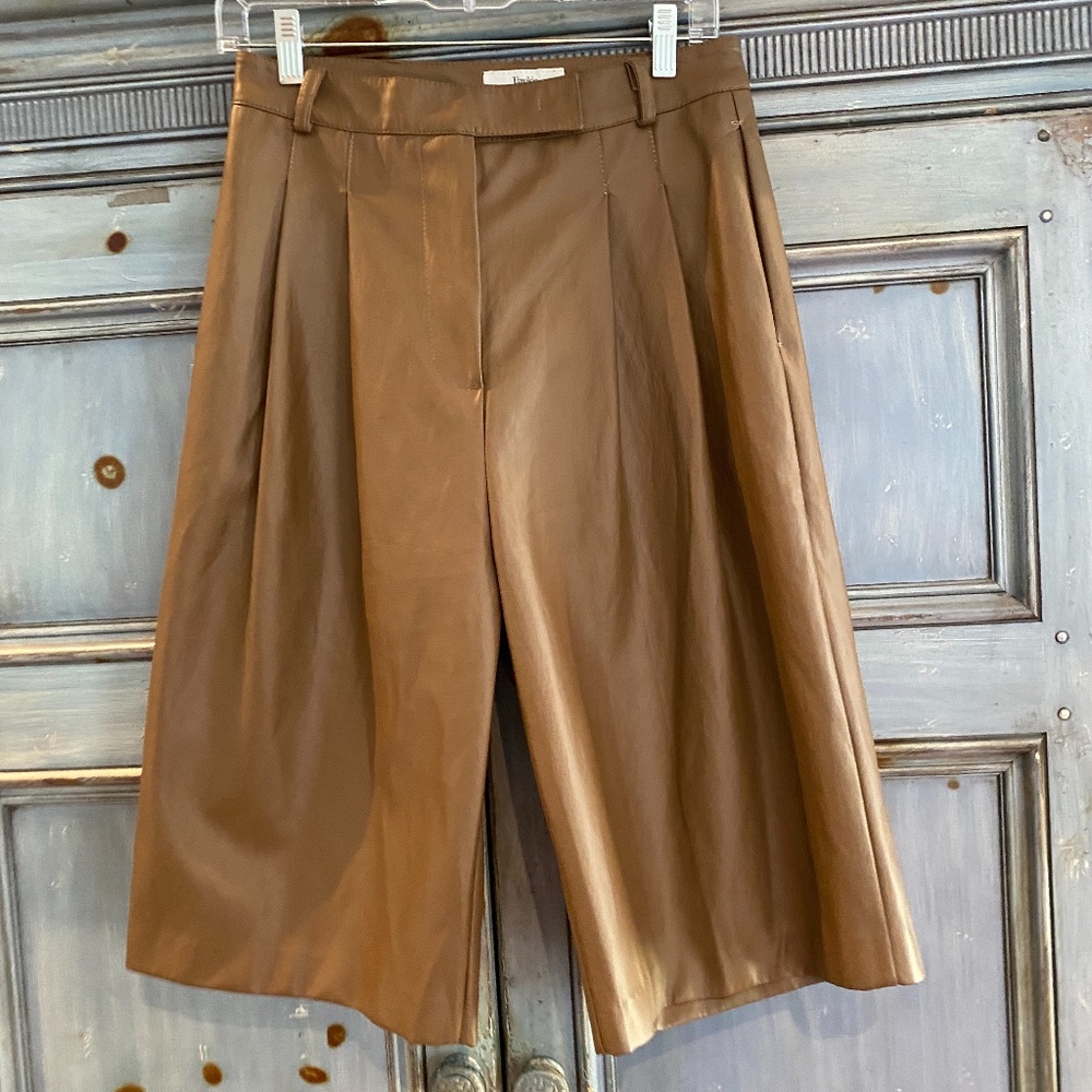 Frankie Shop BROWN FAUX LEATHER TROUSER SHORTS BY STUDIO CUT size M - Picture 7 of 11